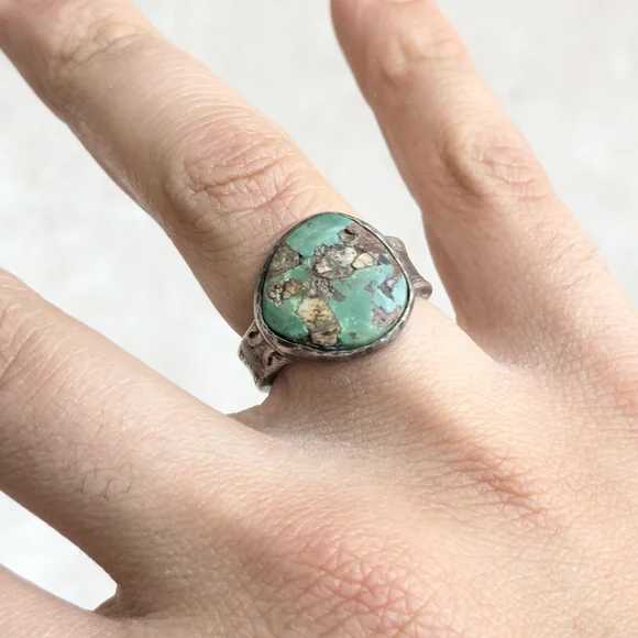 Vintage Sterling Silver Ring Turquoise Green 8.5 - Picture 8 of 13